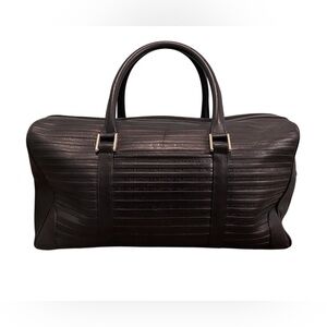 Vintage Mario Valentino Signature Black Leather Boston Duffle Overnight Bag